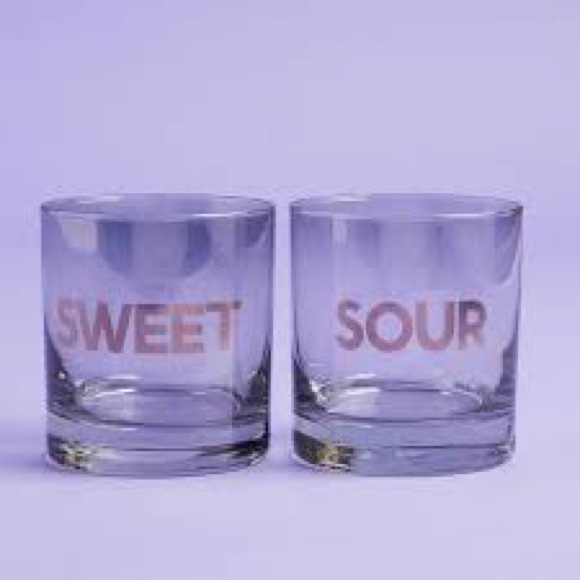 New Sisters of Los Angeles Set of 2 Smokey Glass Tumblers Sweet Sour - Picture 1 of 4